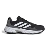 Championes Adidas Courtjam Control 3, color negro con detalles en gris y las tres tiras clásicas en blanco. Ideales para tenis.
