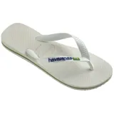 Ojotas Havaianas modelo Brasil Logo, color azul con tiras blancas y logo de Brasil.