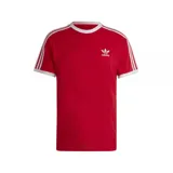 Remera Adidas Adicolor Classics 3 Franjas, color rojo con cuello y mangas en blanco, logo de Adidas bordado en el pecho y tres rayas blancas en las mangas.