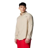 Camisa blanca de manga larga Columbia Tamiami II para hombre, con tecnología Omni-Shade UPF 40 de protección solar y Omni-Wick de evaporación avanzada.