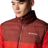 Campera puffer Columbia Powder Lite II para hombre, color rojo con canesú marrón. Cuenta con tecnología termorreflectiva Omni-Heat™ y tratamiento repelente al agua Omni-Shield™.