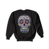 Buzo negro de algodón con cuello redondo, puños y cintura acanalados. Estampado frontal con el logo de la marca en tipografía graffiti y estampado en la parte superior de la espalda con el logo de la marca.