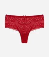 Bombacha boyshort de encaje rojo con detalle de moña en el frente.
