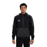 Campera de hombre con cierre en color negro y detalles en blanco, confeccionada en poliéster y algodón.