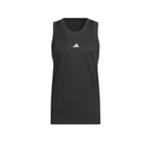 Musculosa deportiva negra de básquetbol Adidas, con logo blanco estampado en el pecho y tejido de malla transpirable.