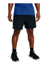 Short deportivo Under Armour Vanish Woven de hombre, color celeste con calza interior negra y logo estampado en la pierna izquierda.