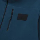 Campera polar negra de microfibra suave y ligera, con cierre completo, cuello alto, puños y cintura elásticos, y logo bordado en el pecho.