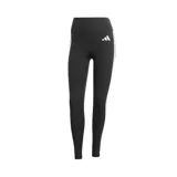 Calza deportiva Adidas Essentials 3 Tiras, color negro con las tres tiras blancas a los costados, de corte ajustado y cintura alta.