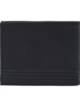 Billetera Tommy Hilfiger de cuero granulado color negro, con logo en relieve en la parte delantera y múltiples ranuras interiores para tarjetas.