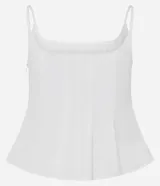 Top blanco de algodón con escote cuadrado, breteles finos y peplum ajustado a la cintura.