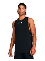 Musculosa deportiva Under Armour Zone para hombre, color negro con logo blanco estampado en el pecho.