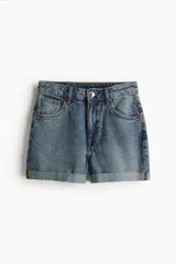 Short de jean de tiro alto con cinco bolsillos, confeccionado en denim grueso de algodón.