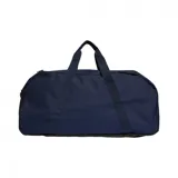 Bolso deportivo Adidas Tiro Duffle, color azul marino con logo blanco. Tiene doble asa de mano y correa de hombro ajustable.