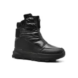 Bota casual de caña media color negro, con cierre frontal y plataforma.