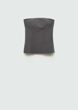 Top palabra de honor gris con finas rayas verticales blancas, de corte ajustado y cierre trasero con cremallera invisible.