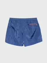 Short de baño azul marino de tejido técnico, con cordón ajustable en la cintura y logo de Moncler bordado en la pierna derecha.