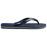 Ojotas Havaianas modelo Brasil Logo, color azul con tiras blancas y logo de Brasil.