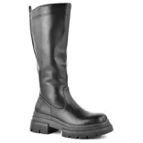 Bota negra de caña alta con plataforma y suela track.