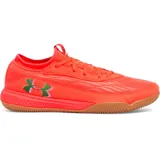 Zapatillas unisex en color rojo con detalles en verde y suela de goma para interiores.