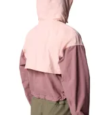 Cortavientos corto Columbia para mujer, color rosa y morado, con capucha ajustable, bolsillos con cremallera, puños elásticos y dobladillo ajustable.