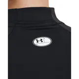 Remera deportiva blanca de manga larga con cuello alto y logo de Under Armour en el cuello.