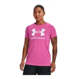 Remera deportiva Under Armour color fucsia con logo blanco estampado en el frente.