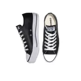 Zapatillas Converse Chuck Taylor All Star con plataforma, de cuero sintético negro, con cordones blancos y suela de goma blanca.
