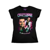Remera negra entallada de algodón con estampado de Chayanne y la frase "El alma en el ruedo".