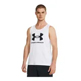 Musculosa deportiva Under Armour negra con logo blanco estampado en el pecho. Tejido ligero, suave y de secado rápido.
