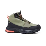 Bota de trekking Hi-Tec Dune color beige con detalles en rosa y suela con tecnología memory foam.