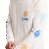 Remera de manga larga blanca con logo de Roark en el pecho y estampado en las mangas.