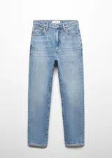Pantalón de jean celeste de corte skinny, tiro medio y largo cropped. Confeccionado en tejido elástico de algodón.
