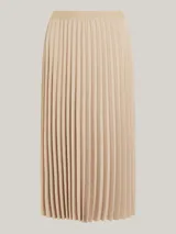 Falda midi plisada color beige, con cintura elástica con logo de la marca Tommy Hilfiger.