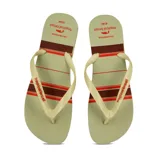 Ojotas de hombre marca Tropical Brasil, color arena con estampado de rayas horizontales en marrón y rojo.