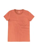 Camiseta de manga corta color terracota, con cuello redondo y corte ajustado.