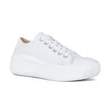 Zapatillas deportivas bajas negras con plataforma blanca y cordones blancos.