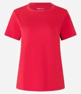 Blusa básica de algodón color tostado, de manga corta con dobladillo y nudo frontal.