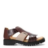 Sandalias de cuero combinadas en color negro y beige, con diseño de tiras cruzadas y suela track.