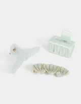 Set de accesorios para el pelo que incluye dos broches, uno de 9 cm y otro de 5,5 cm, y una hebilla francesa con forma de caracolas de mar.