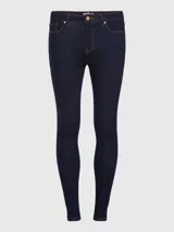 Jeans de corte skinny color azul oscuro, con cintura alta y cinco bolsillos.