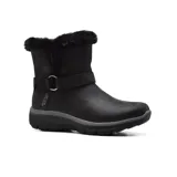 Bota corta Skechers Slip-Ins Relaxed Fit Easy Going Dreamers Move color negro, con ribete de piel sintética en la parte superior y correa con hebilla ajustable.