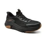 Championes deportivos Skechers Slip-Ins BOBS Sport Sparrow Flex, color negro con detalles en bronce. Diseño vegano con capellada de tejido de punto técnico, ajuste elástico y plantilla acolchada con espuma viscoelástica.