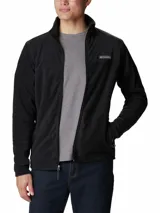 Polar Columbia Basin Trail III Full Zip para hombre, color negro, con cierre frontal completo y cuello alto. Presenta un tejido liso y suave, con bolsillos laterales con cierre.