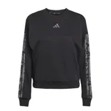 Buzo Adidas negro con estampado animal print gris en las mangas y logo de la marca en el pecho.