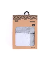 Pack de dos boxers tipo bóxer para hombre. Uno es de color negro liso y el otro es gris melange. Ambos tienen cintura elástica ancha con el logo Umbro repetido en gris claro.