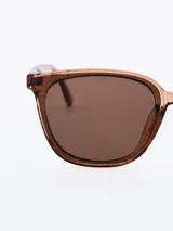 Lentes de sol con montura cuadrada color marrón y lentes marrones.