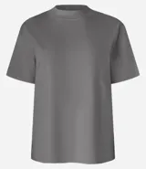 Blusa gris de mangas cortas confeccionada en algodón con cuello alto.