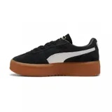 Championes Puma Palermo Elevata, color negro con franja blanca y suela marrón.
