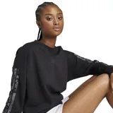 Buzo Adidas negro con estampado animal print gris en las mangas y logo de la marca en el pecho.