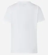 Blusa básica de algodón color tostado, de manga corta con dobladillo y nudo frontal.